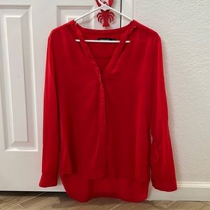 Trouvé red button down blouse with cutout detail by the neckline. Size Medium